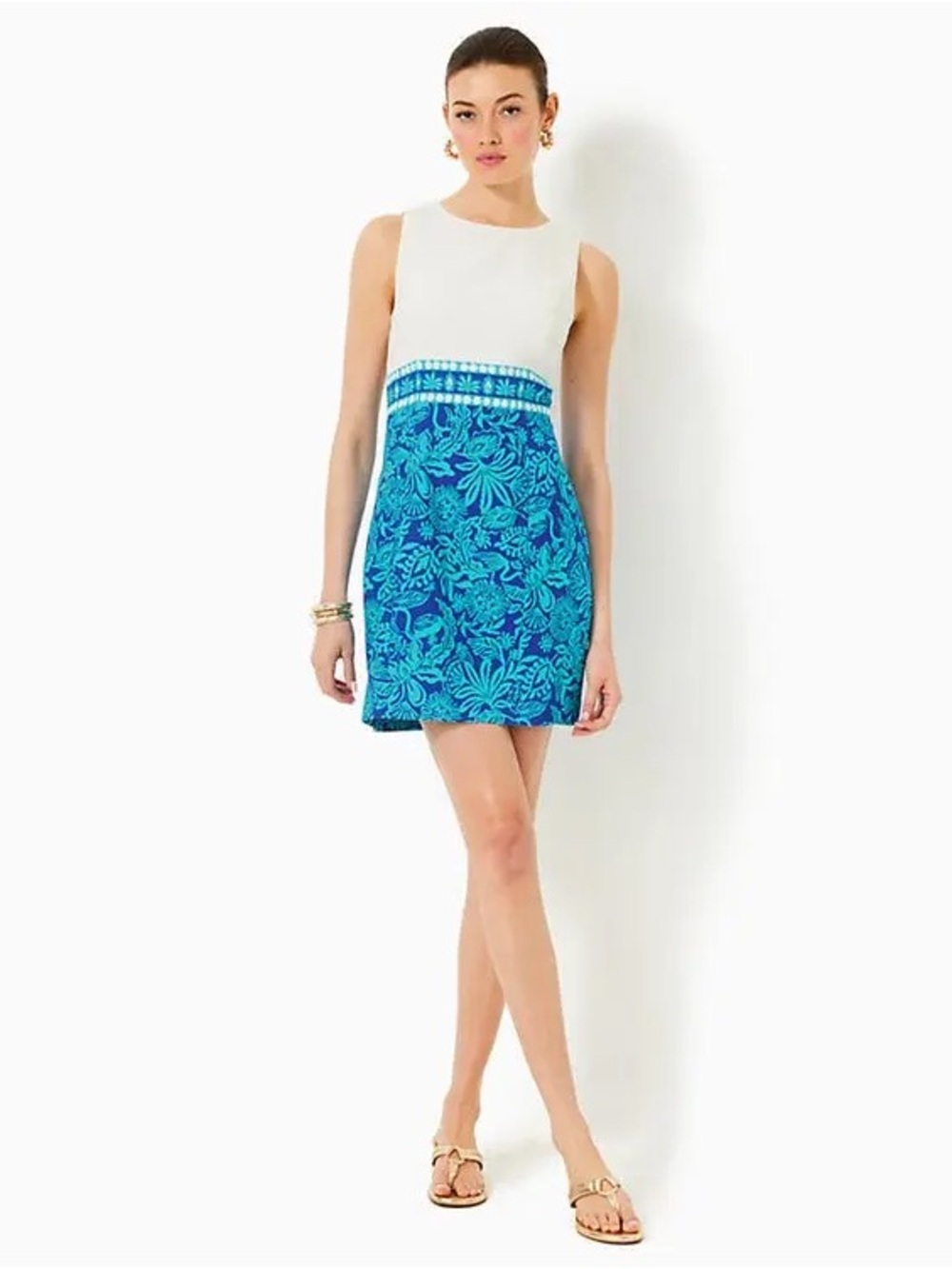 Lilly Pulitzer Aubria Shift Dress Cream Blue Linen Floral Size 2 Palm Springs